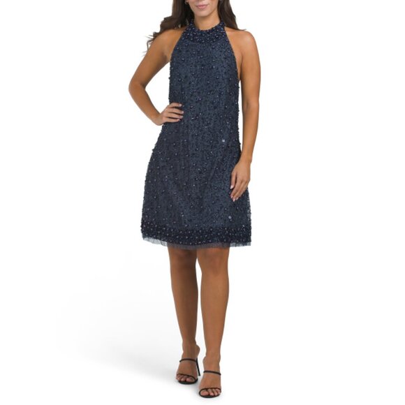 ADRIANNA BY ADRIANNA PAPELL twilight Sleeveless Halter Sequin Mini Dress - Picture 1 of 2